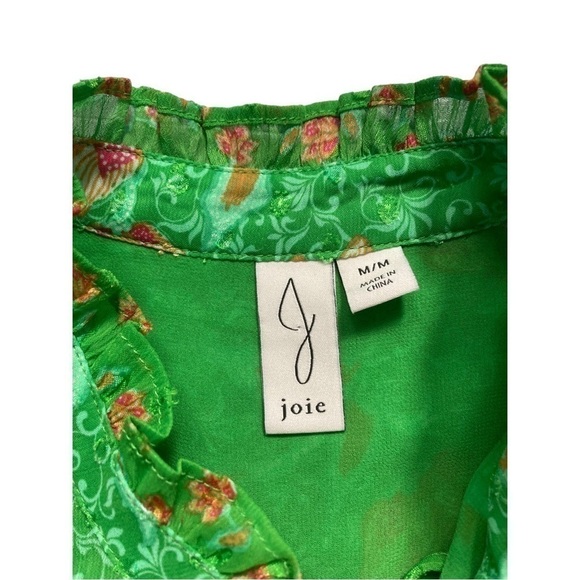 JOIE boho Kelly green floral tie front long sleeve blouse - Picture 8 of 10